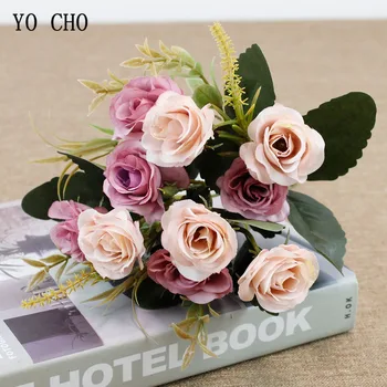 10 Fej Mini Rózsák Mesterséges Selyem Virágok Kis Csokor Flores Haza Fél Tavaszi Esküvői Dekoráció Mariage Hamis Virág Csokor