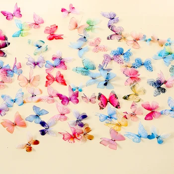 3PCS 3D-s Dupla Réteg Chiffon Anyagból Tulle Pillangók Kert, Dekoráció, Kézműves Esküvői Dekoráció Öltöztesd Pillangó Haj Klipek