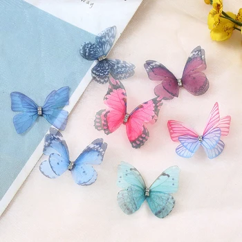 3PCS 3D-s Dupla Réteg Chiffon Anyagból Tulle Pillangók Kert, Dekoráció, Kézműves Esküvői Dekoráció Öltöztesd Pillangó Haj Klipek