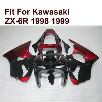 Fröccsöntött spoiler a Kawasaki ZX6R 98 99 sötét vörös, fekete burkolat, Ninja 636 ZX 6R 1998 1999 7 ajándékok PO19