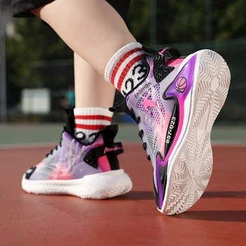 Tavaszi Gyerekek Kosárlabda Cipők Magas minőségű Lélegző Bőr Kosárlabda Cipő Zapatillas Niño Nagy Méretű 31-40